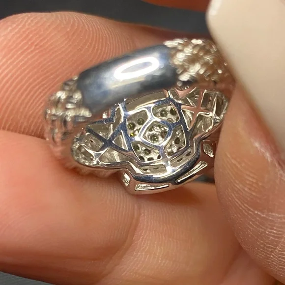 White and velvet green pave diamond ring set in .925 silver 
Maker mark JS - Picture 6 of 8